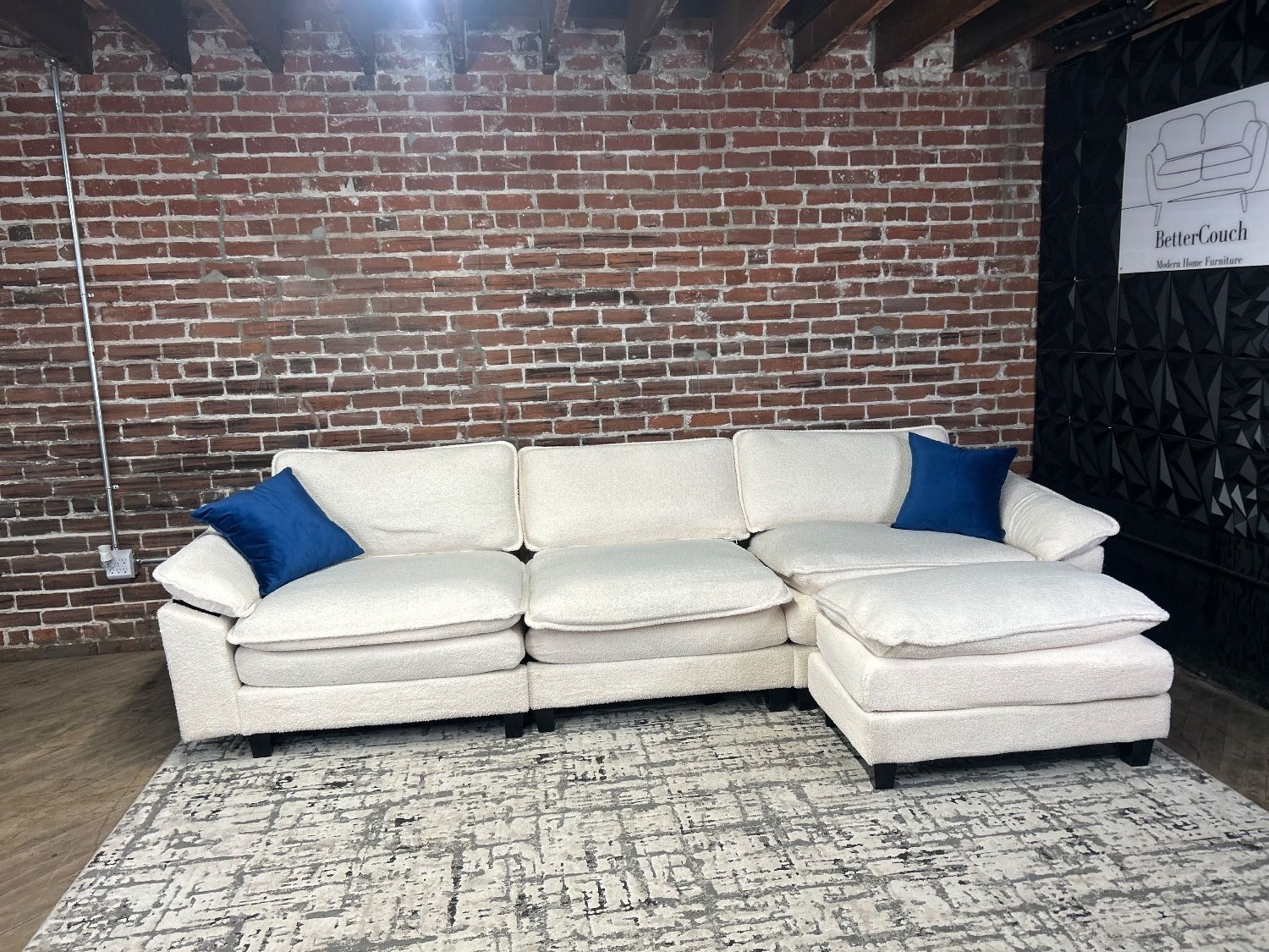 Free Delivery- white 4pc sectional sofa couch w ottoman