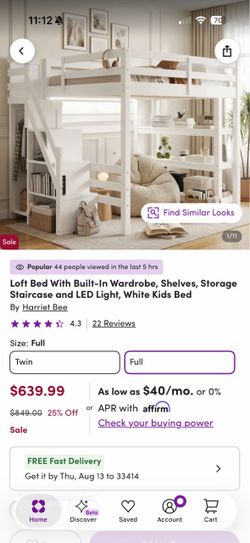 White Loft Bed with Wardrobe and Storage Staircase