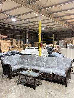 Outdoor Patio Furniture Set,All-Weather Conversation L-Shaped Sectional Sofa with Coffee Table and No-slip Thick Cushions,Backyard Porch Garden Poolsi