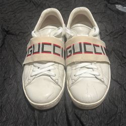 Size 9.5 Gucci Ace Leather With Strap White Authentic Used