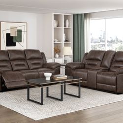 Dark Brown Sofa & Loveseat Recliner Set - Free Delivery Promo 