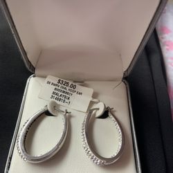 Beautiful Oval Hoop Earrings With Genuine Diamonds . New