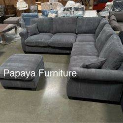 NEW Plush Dark Grey Sectional Sofa and Ottoman Set Ashley Style Couch BIG SALE Green Ivory Beige Light Gray Black Discount Furniture Clearance SALE