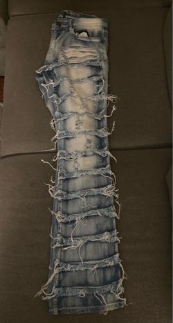 Blue stacked jeans