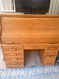 Oak Roll Top Desk with Drawers
