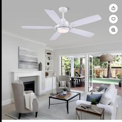 54" White Ceiling Fan with Lights and Remote,