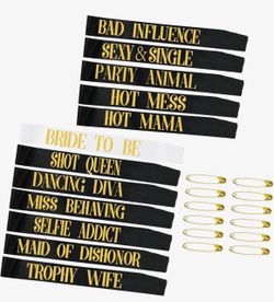 Bachelorette Party Sash Set with Safety Pins