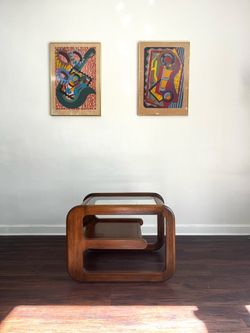 1970s Postmodern Walnut Waterfall Coffee Table attributed to Lou Hodges for Mersman