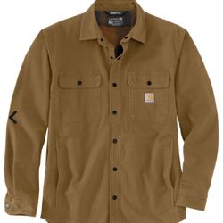 Carhartt Rugged Flex Relaxed-Fit Canvas Fleece-Lined Shirt Jacket for Men Oak Brown 3XL 