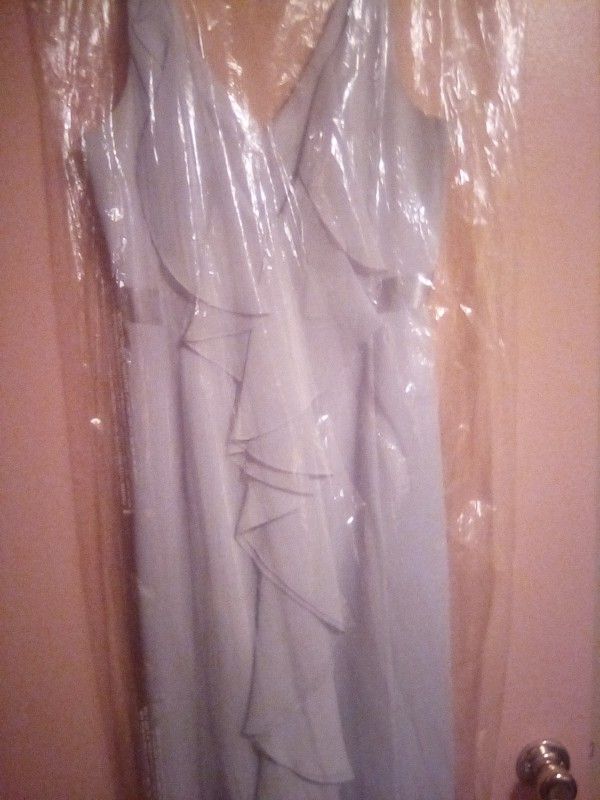 Vintage David's Bridal Wear Dress Sleeveless Floor Length Silver Gray Size 14 Wore Once Located In Palm Springs Ca