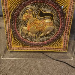 intage Burmese Kalaga Embroidered Beaded Padded Horse Tapestry - 11 X 11 