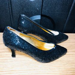 Black Sequin Kitten Heel Pumps Size 10W