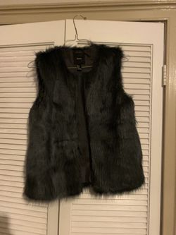 Gray and ivory faux fur vest
