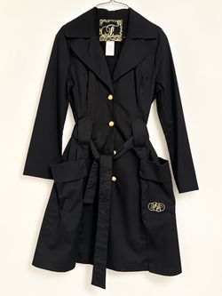 Black Belted Trench Coat with Gold Buttons