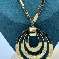 Vintage Monet Pendant Necklace Gold Tone Unique Box Shaped Chain Triple Teardrop Pendant Great Condition 