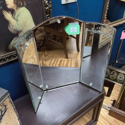 Antique Etched Tri Fold Mirror
