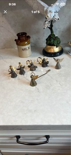 Brass angel candle sniffer angel bell and 4 brass angel napkin holder / Christmas