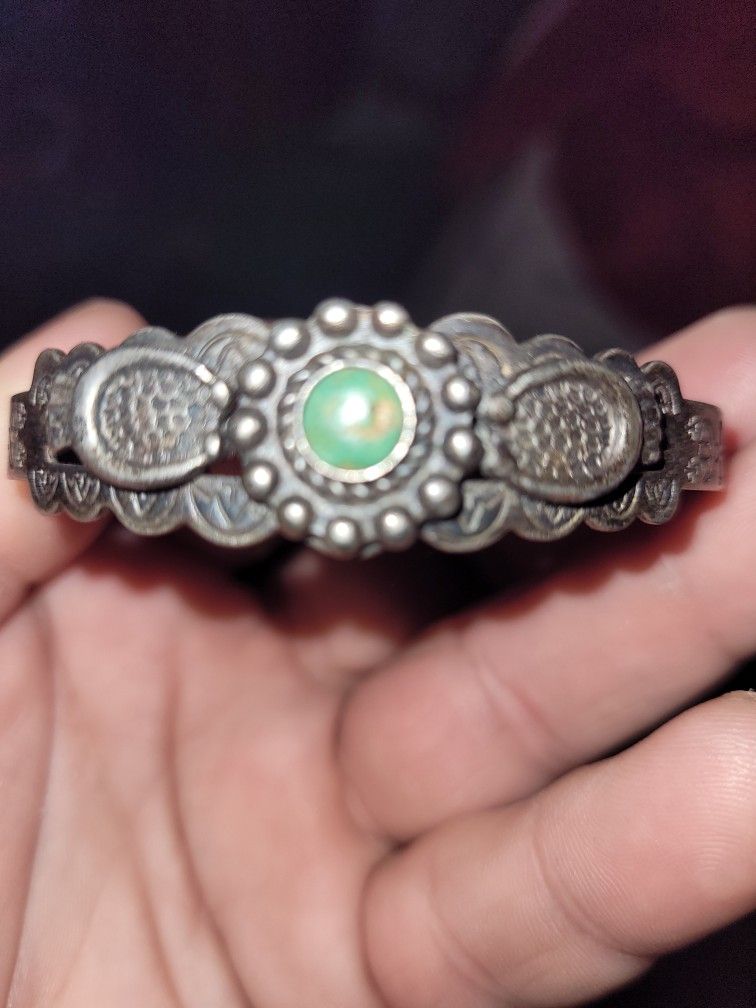 Vintage Fred Harvey Era Navajo Native Silver And Turquoise Cuff Bracelet 