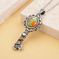 Brand New Murano Style Key Pendant Necklace