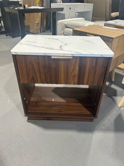 New 23.6''W Drawer Nightstand with Charging Station Outlet, Fluted Wood Nightstand with Open Shelf Cubby for Bedroom Living Room
