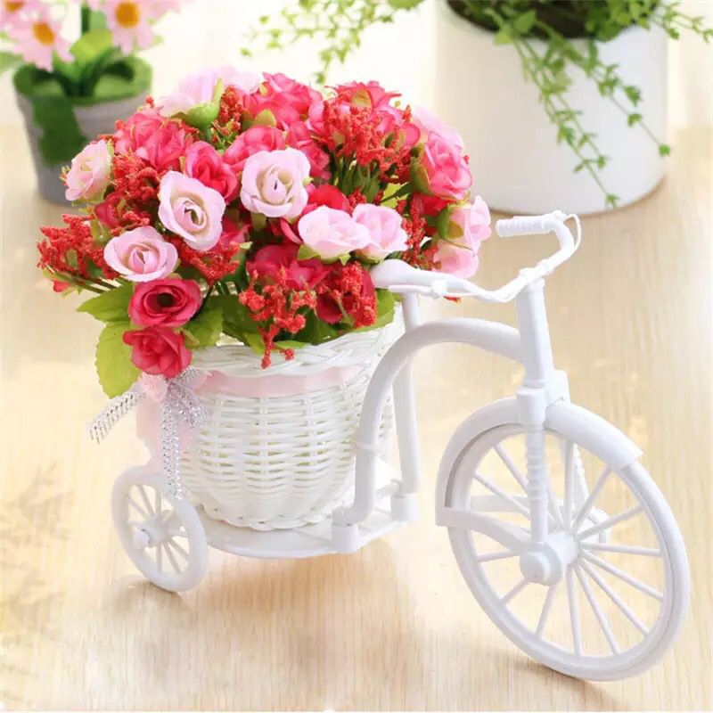Artificial flowers Silk Roses plastic bicycle desktop decorative Rose bonsai plant Fake flowers for Wedding decorative flower