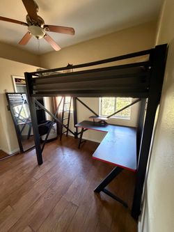 Kane's Furniture Valari Black Full Loft Bunk Bed with Gaming Desk
