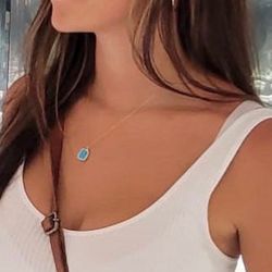 Turquoise Pendant Gold Gemstone Necklace