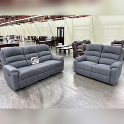 2pc recliner sofa set gray color manual