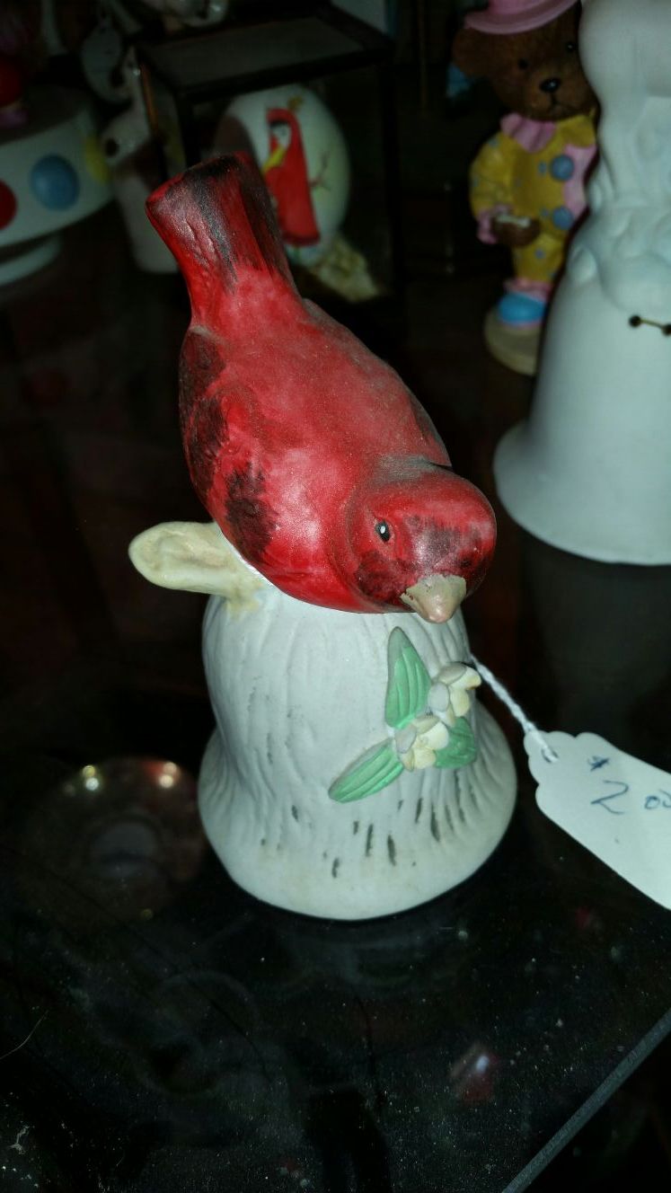 Antique cardinal bird Bell ceramic used grandmas