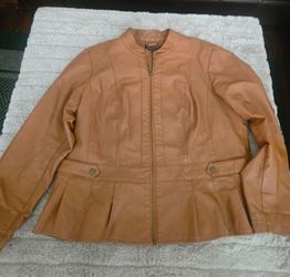 Baccini Tan Faux Leather Zip-Up Jacket