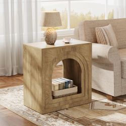 Farmhouse Narrow Side Table – 2-Tier | Arched Shelf Wood Finish
