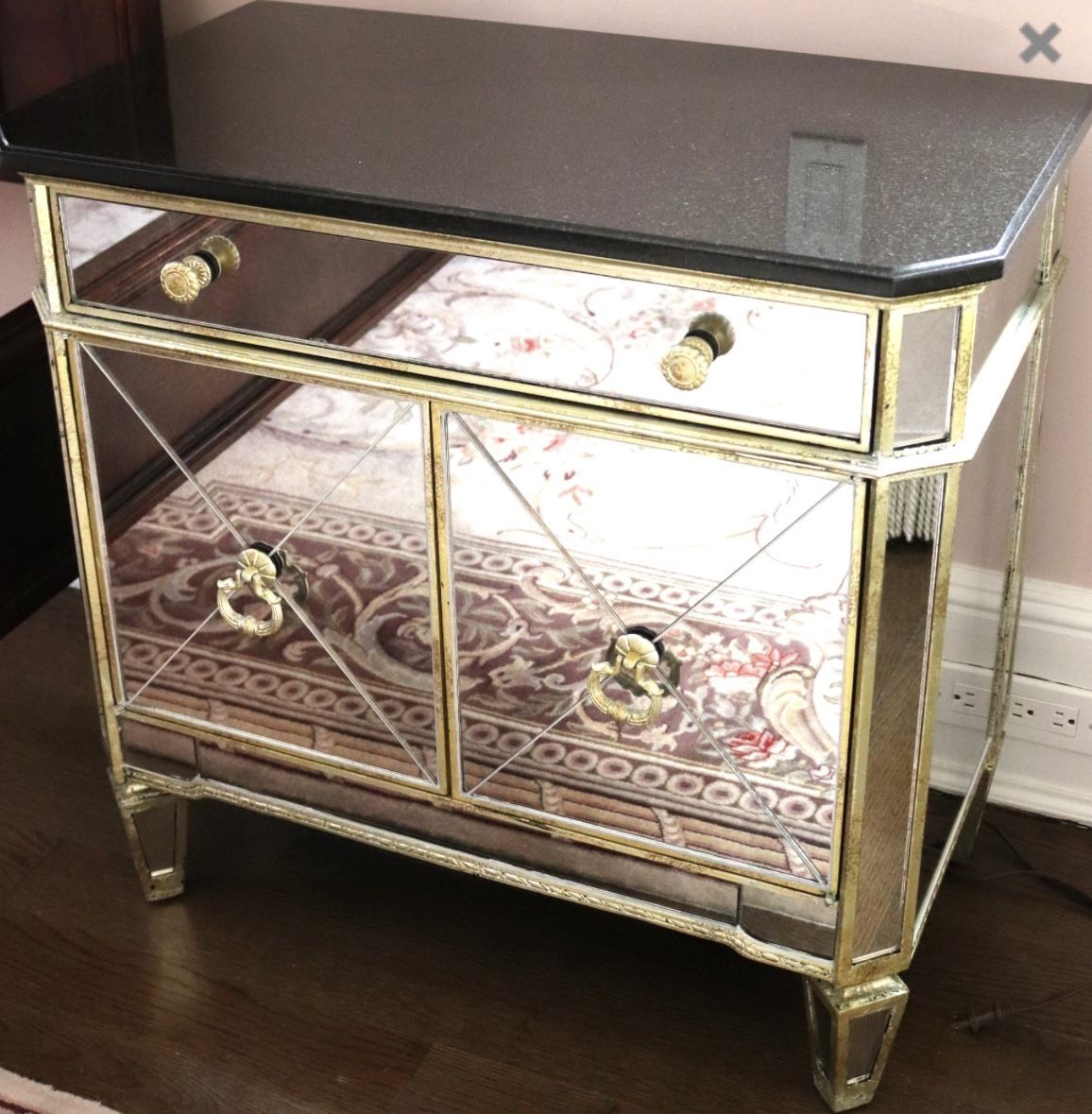 Pair Of Mirrored Nightstands With Marble Tops