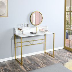 Homy Casa Chasson Small Makeup Vanity Desk With Round Mirror 41.3" Makeup Vanity Desk Multi Room Use