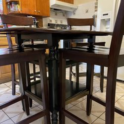 Wooden High Top Table With 4 Chairs 