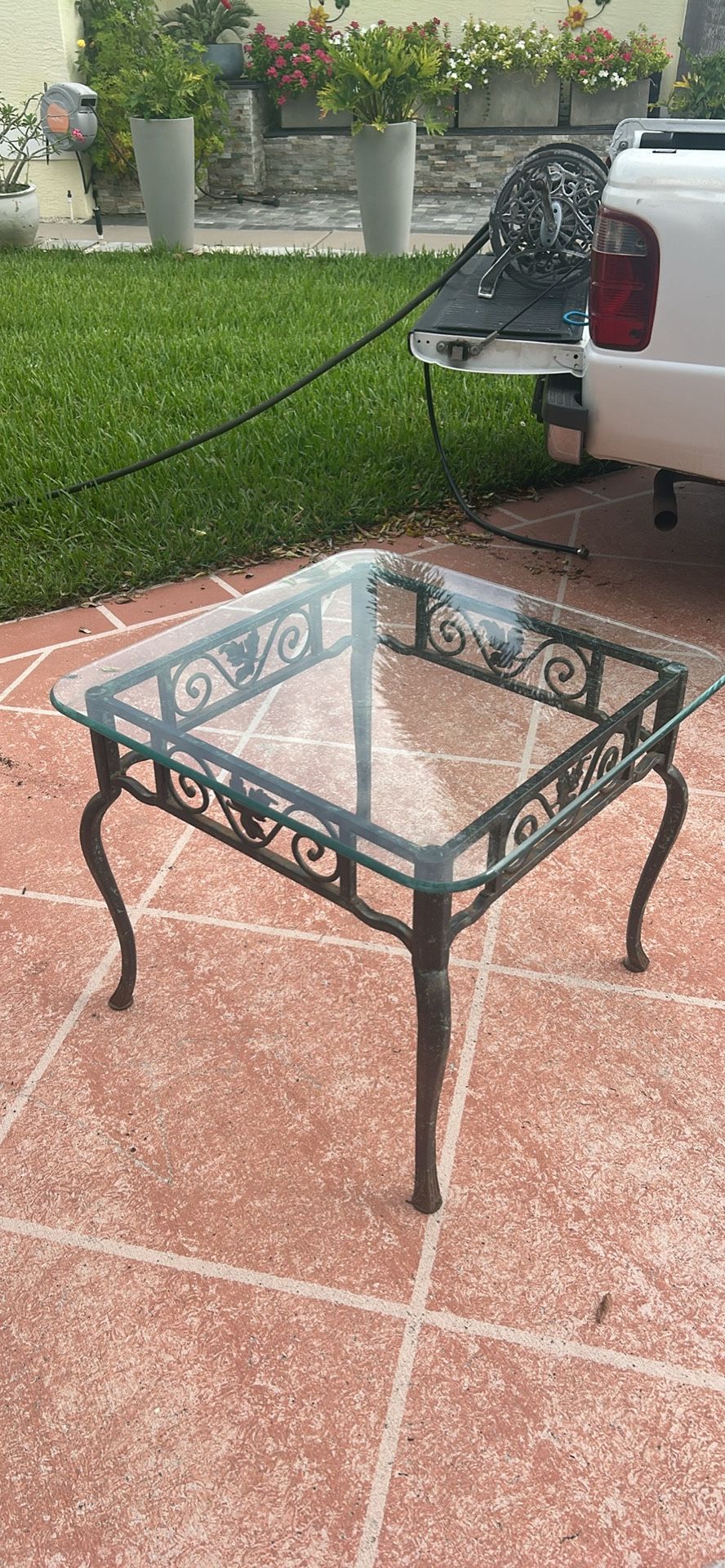 Glass And Iron End Table