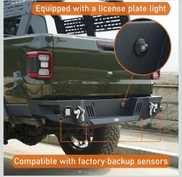 Rear Bumper w/LED Lights & D-Rings for Jeep Gladiator JT 2020-2026 Sport Willys Overland Rubicon Mojave