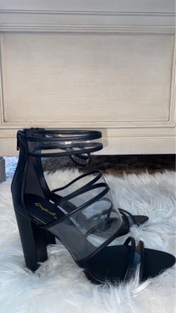 Miss Lola Black Clear Strapped Heel Size 8.5
