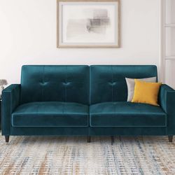 DHP Penelope Futon Sleeper Sofa Teal Green Velvet - The Colony, 300.00