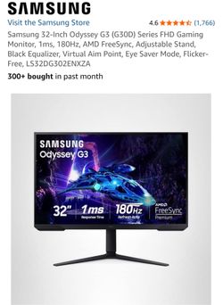 Samsung 32-Inch Odyssey G3 (G30D) Series FHD Gaming Monitor, 1ms, 180Hz, AMD FreeSync, Adjustable Stand, Black Equalizer, Virtual Aim Point, Eye Saver