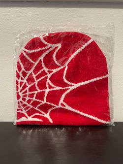 Spider Web Beanie NEW Red White Hat Unisex Halloween Horror Winter