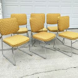 Vintage 1970 Chrome Tubular Set of 6 Dining Room Chairs, See Full Description 