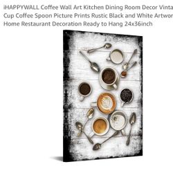 iHAPPYWALL Coffee Wall Art Kitchen Dining Room Decor Vintage Cup Coffee Spoon Picture Prints Rustic Black and White Artwork for Home Restaurant Decora