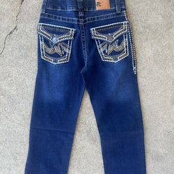 kids washed midnight blue jeans with embroidery.