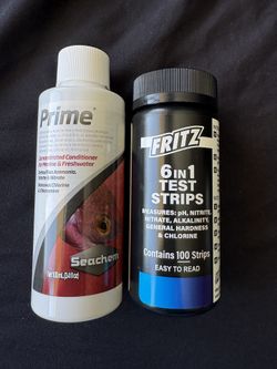 Aquarium Water Conditioner + Test Strips (Almost New)