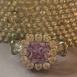 Purple Stone Sparkle Ring Size 8 New Silvertone