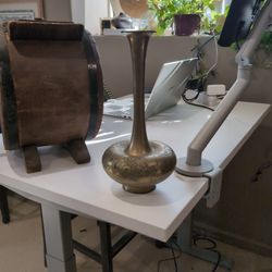 Oriental Brass 13.5" Etched Dragon Bud Vase(