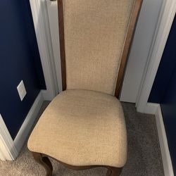 Solid Hardwood Accent/ Desk Chair W/ Tan  Fabric In Texture Design. , Curved Back W/ Trim