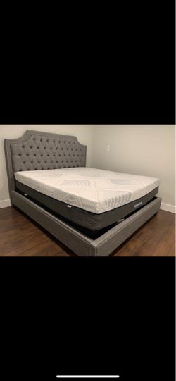 Sutton King Gray Upholstered Panel Bed- Mattress is available as well for $1,600