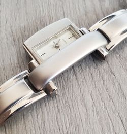 Vintage Silver Tone Rectangular Women's Quartz Watch Stainless Steel Cuff Band