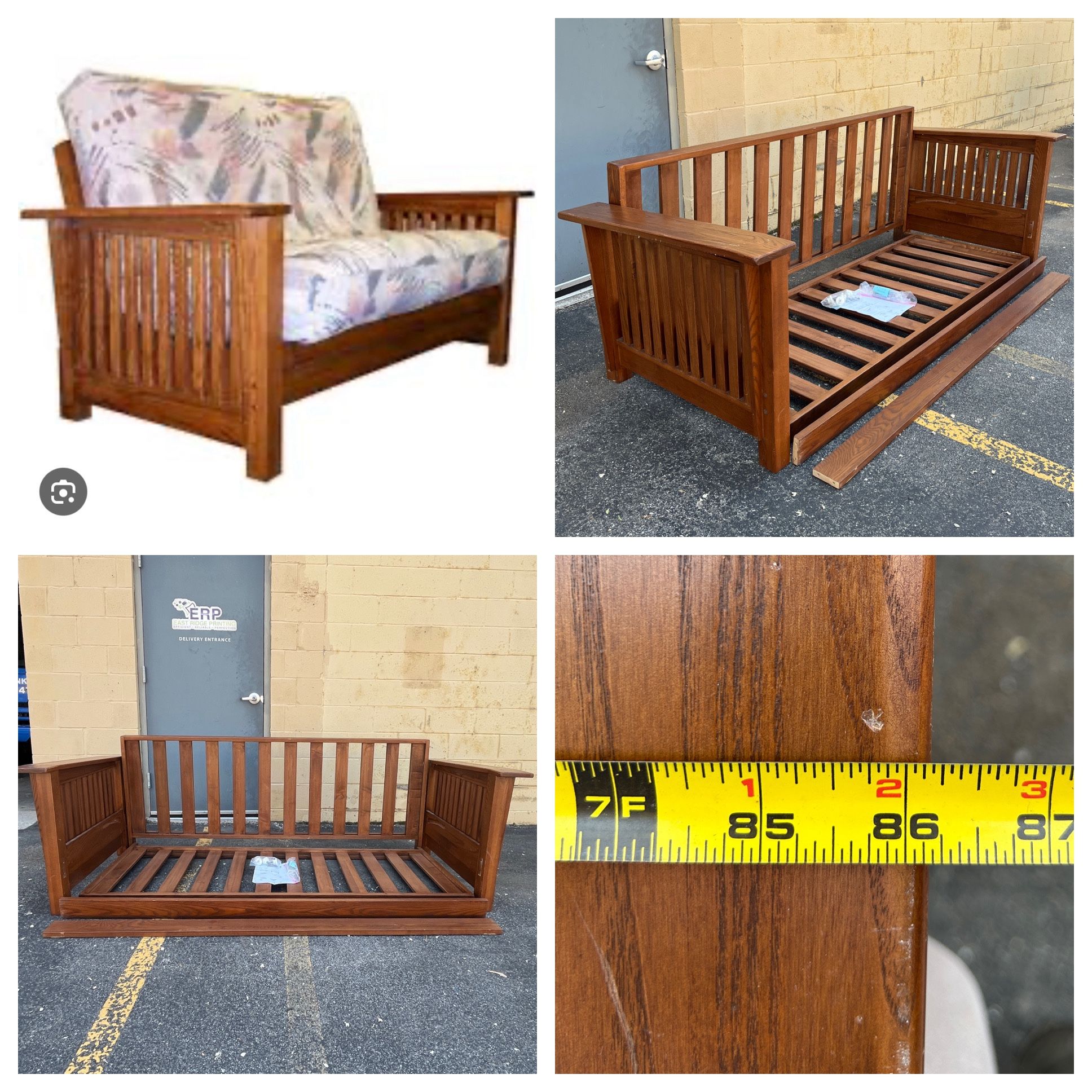 Bedworks Solid Cherry Kyoto Futon Sofa Bed. Frame only, no mattress. Full Mattress. Couple scratches and dings.